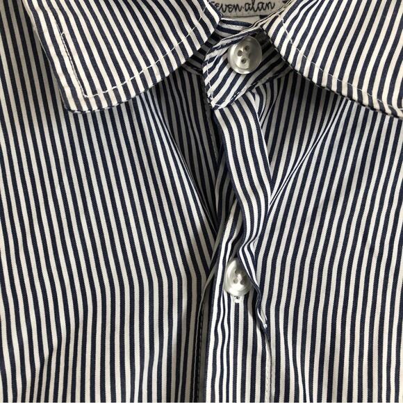 Steven Alan Men's Navy Blue White Stripes Button Up Long Sleeve Dress Shirt - Picture 4 of 9